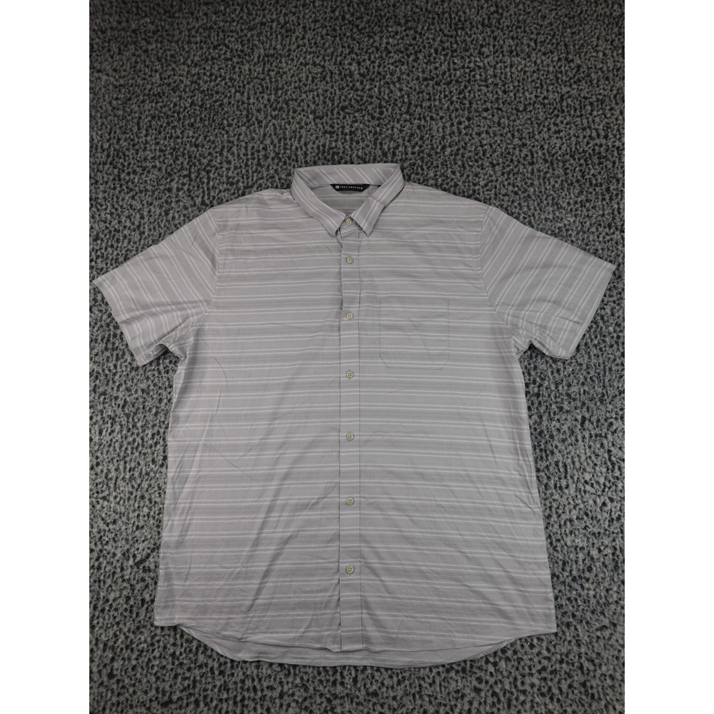 TravisMathew Button Up Shirt Mens‎ XL Grey Striped Excellent Short Sleeve Golf